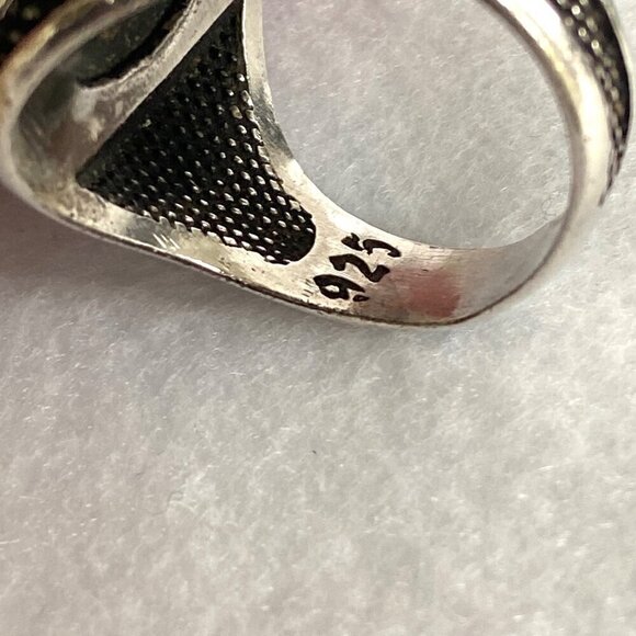 Sterling Silver 925 Green Chalcedony Turkish Ottoman Tughra Unisex Ring Sz 9.25 - Picture 9 of 16